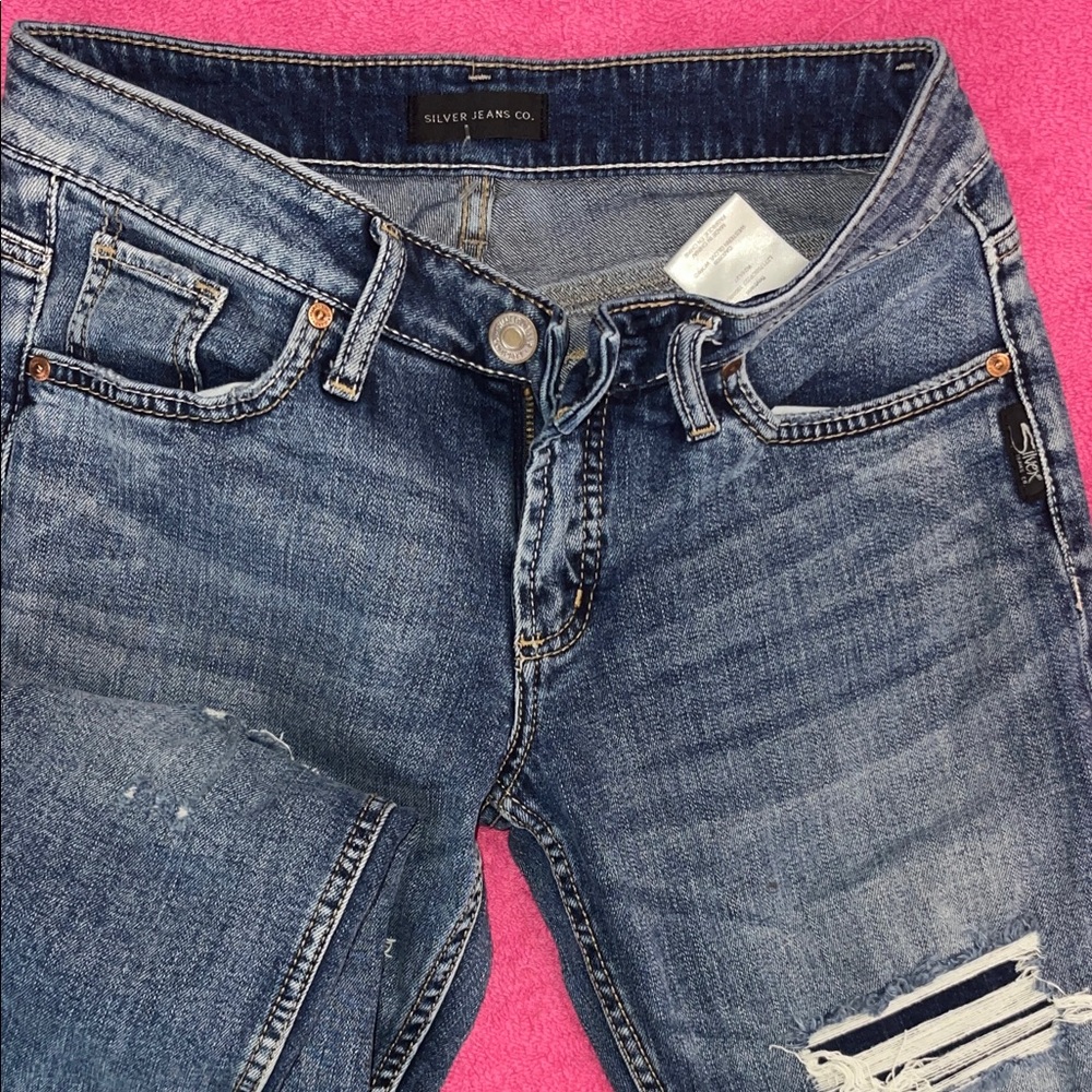 Silver Jeans Women's Distressed Blue Boyfriend Jeans